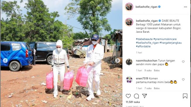 Bella Shofie bagikan seribu makanan ke warga terdampak pandemi. [Instagram]