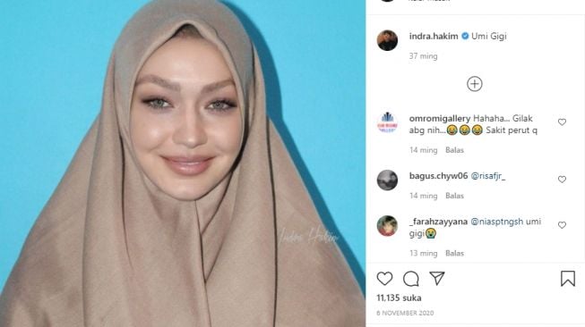 Potret kocak foto editan seleb Hollywood pakai jilbab. [Instagram/indra.hakim]