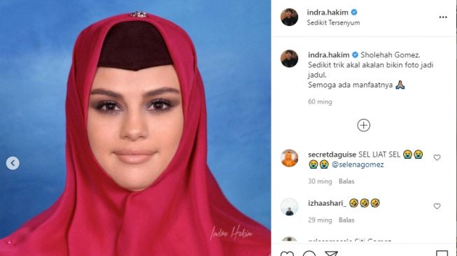 Potret kocak foto editan seleb Hollywood pakai jilbab. [Instagram/indra.hakim]