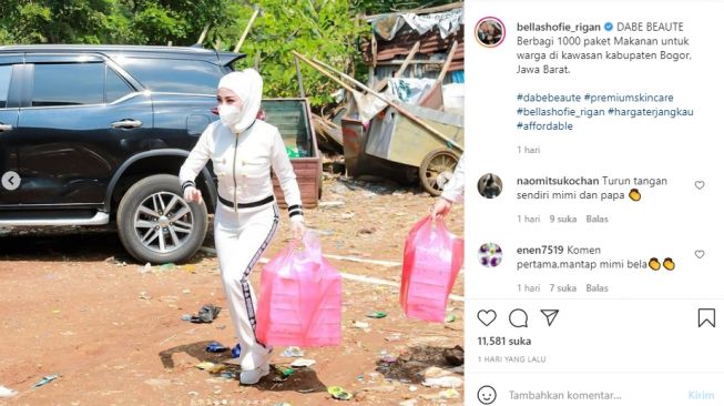 Bella Shofie bagikan seribu makanan ke warga terdampak pandemi. [Instagram]