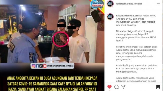 Anak Anggota Dewan Samarinda Acungkan Jari Tengah ke Satpol PP Saat Sosialisasi PPKM