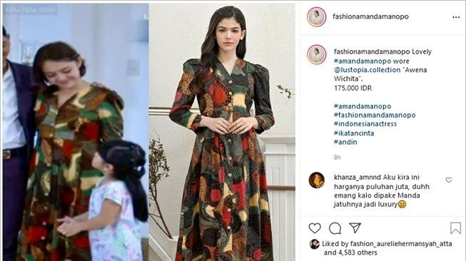 Amanda Manopo anggun memakai baju Rp175 ribua. (Instagram/@fashionamandamanopo)