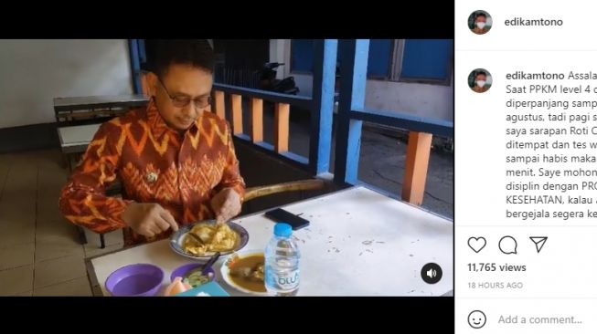 Wali Kota Pontianak Edi Rusdi Kamtono jajal aturan makan 20 menit. (Instagram)