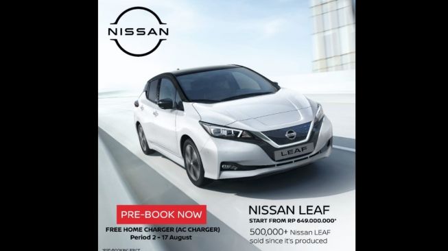 Leaflet All-New Nissan LEAF yang memberikan home charger dan charger station untuk pembelian dengan syarat tertentu [PT Nissan Motor Distribution Indonesia].