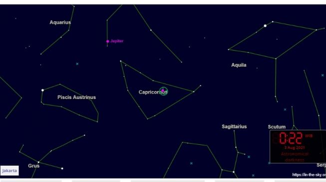 Posisi cincin Saturnus malam ini, Senin (2/8/2021). [In the sky]