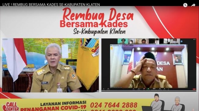 Kades Tijayan Joko Lasono mengadukan data bansos kepada Gubernur Jateng Ganjar Pranowo dalam acara Rembug Desa secara virtual, Senin (2/8/2021).