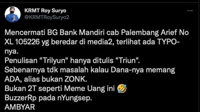 Postingan Roy Suryo. [Twitter]