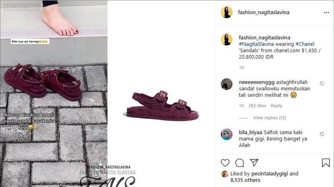 Harga sandal branded Nagita Slavina. (Instagram/@fashion_nagitaslavina)