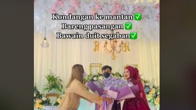 Bawa Buket Uang ke Pernikahan Mantan, Wanita Ini Dipuji Warganet (tiktok.com/@sri_mstf)