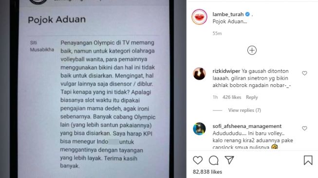 Wanita protes soal tayangan olimpiade tokyo 2020 gegara pakaiannya pakai bikini. (Instagram/lambe_turah)