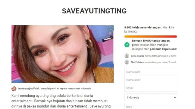 Muncul Petisi Dukung Ayu Ting Ting, Netizen : Bully Harus Dihukum