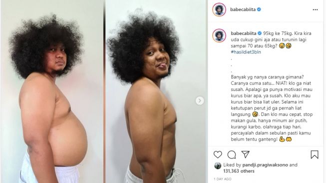 Potret Babe Cabita Turun Berat Badan 20 kg. [Instagram]