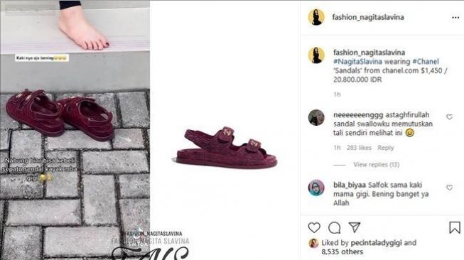 Sandal chanel seharga Rp20 juta 800 ribu  milik Nagita Slavina. [Instagram]