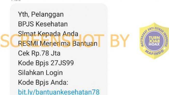 CEK FAKTA: BPJS Kesehatan Umumkan Penerima Bantuan Rp 78 Juta via SMS?