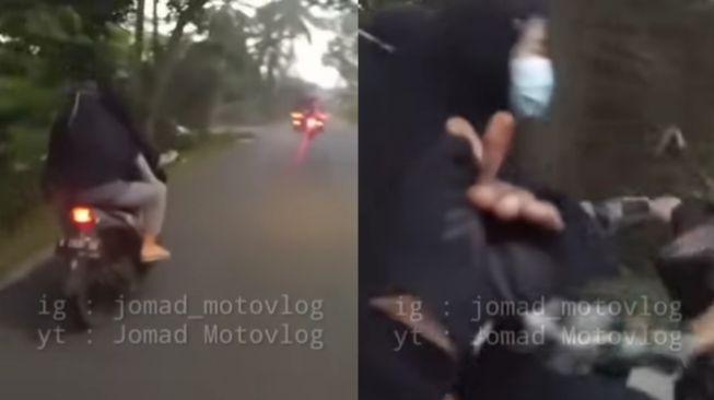 Viral Penunggang Vixion Coba Goda Mbak-Mbak Berjilbab di Jalan, Endingnya Malah Apes