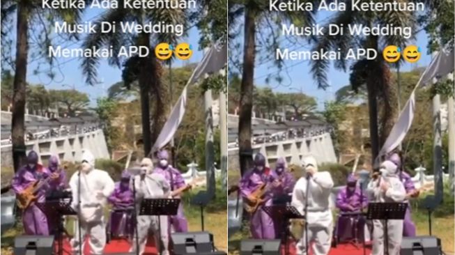 Viral biduan nyanyi di kondangan pakai APD. (Tiktok/@opanada_ent)