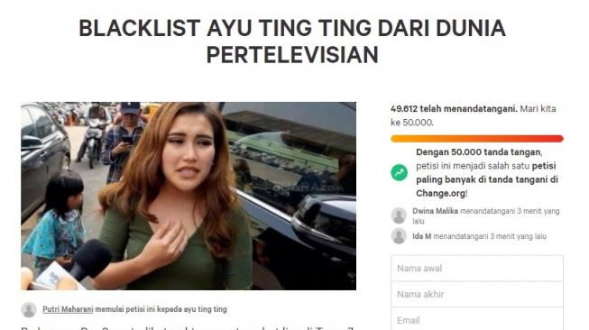 Fakta petisi Save Ayu Ting Ting. (change.org)