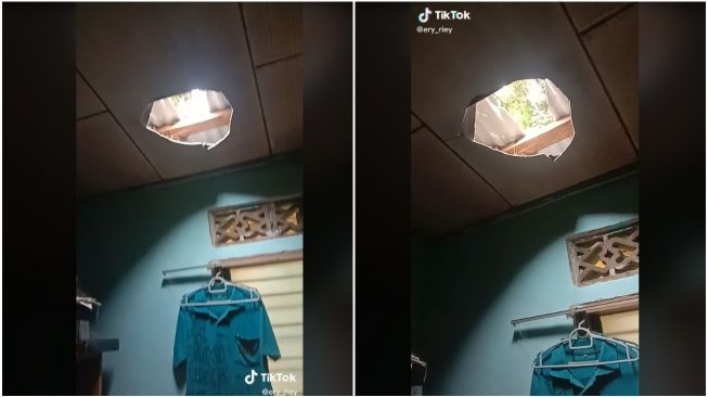 Pria Syok Atap Rumah Tiba-tiba Bolong (TikTok)