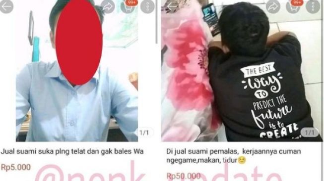 Aksi nyeleneh istri jual suami. (Instagram/nenk_update)