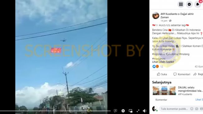  Helikopter Kibarkan Bendera Cina di Kota Malang (Turnbackhoax.id)