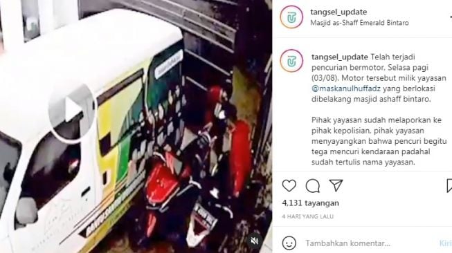 Detik-detik motor di Yayasan Oki Setiana Dewi dicuri [Instagram/@tangsel_update]