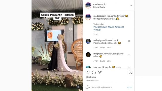 Pasangannya positif Covid-19, pernikahannya berlangsung virtual. [Instagram]