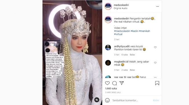 Pasangannya positif Covid-19, pernikahannya berlangsung virtual. [Instagram]