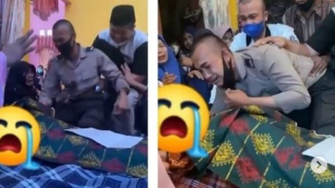 Viral Polisi Nangis Peluk Jasad Ayahnya, Sempat Diantar Ayah ke Pelatihan Sepekan Lalu