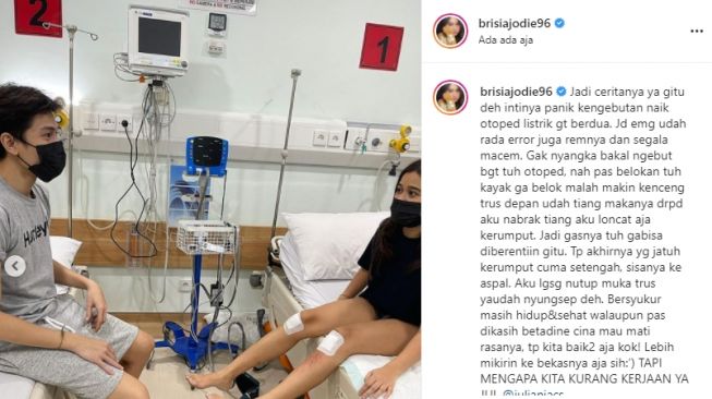 Potret kondisi Julian Jacob dan Brisia Jodie setelah kecelakaan [Instagram]