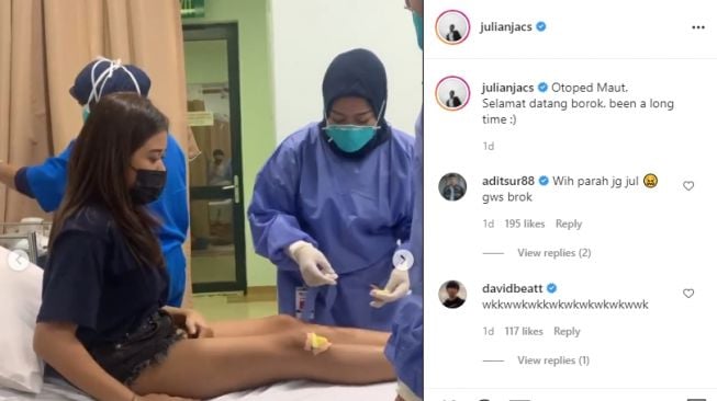 Potret kondisi Julian Jacob dan Brisia Jodie setelah kecelakaan [Instagram]