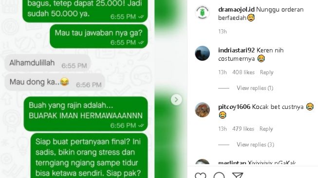 Customer beri tip ke driver lewat tebak-tebakan (instagram)