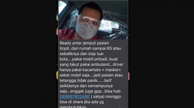 Pria tawarkan jasa sukarela antarkan pasien covid-19 dari rumah ke rumah sakit (Twitter)