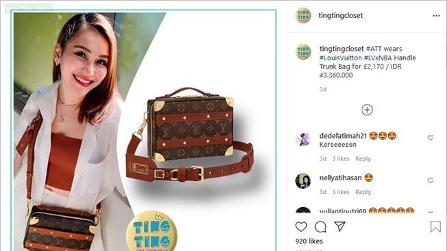 Detail harga tas cantik Ayu Ting Ting. (Instagram/@tingtingcloset)