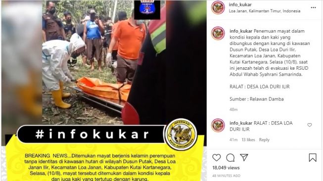 Penemuan Mayat Perempuan Terbungkus Karung Gegerkan Warga Kukar