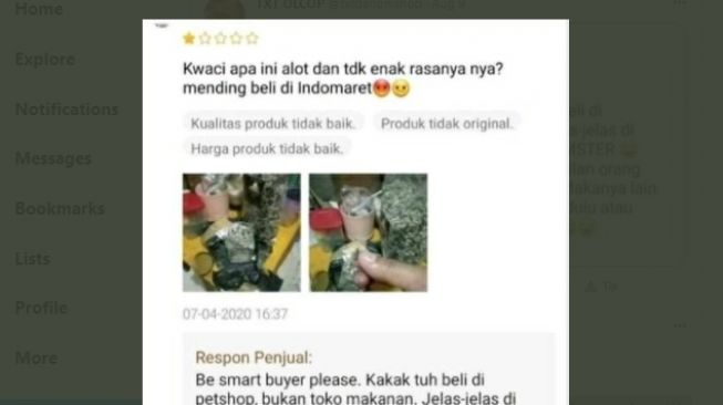 Pembeli protes dapat kuaci alot. (Twitter/@txtdarionlshop)