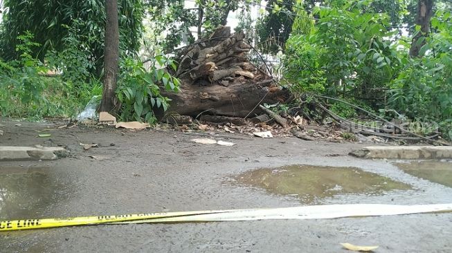 Lokasi penemuan mayat wanita terbungkus terpal dan kardus di Jalan Raya Bekasi, Cakung, Jaktim. (Suara.com/M Yasir)