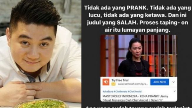 Chef Arnold Poernomo Dihujat Prank Jenny, Peserta MasterChef Indonesia