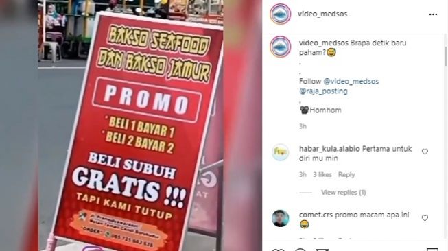 Viral Warung Bakso Tawarkan Promo Yang Bikin Naik Darah. (Instagram/@video_medsos)