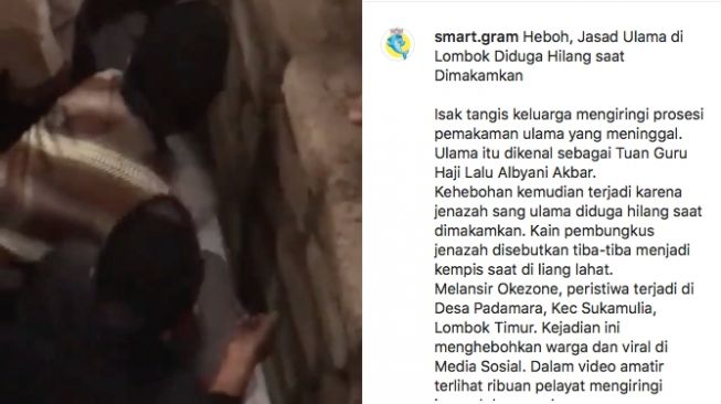 Tangkapan layar video jasad ulama ini tiba-tiba hilang. [Instagram/@smart.gram]