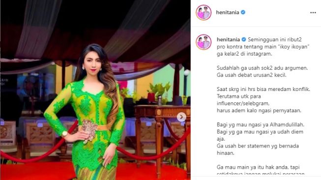 Heni Tania mantan artis yang dinikahi Kombes. [Instagram]