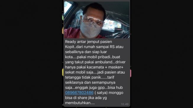 Satya Swandaru (36), warga Bantul, menawarkan jasa antar-jemput ke rumah sakit bagi yang membutuhkan. - (Twitter)