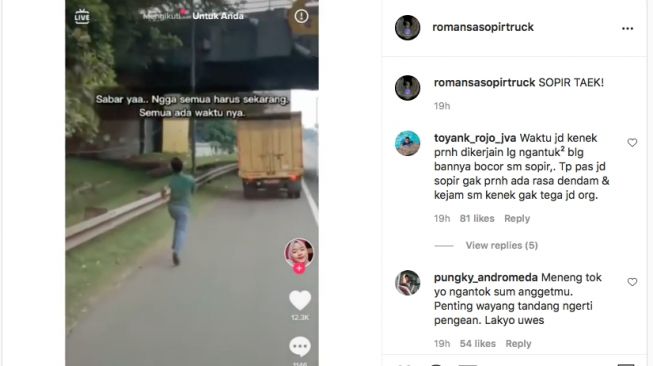 Seorang kernet ditinggal sang sopir truk viral di media sosial. [Instagram]