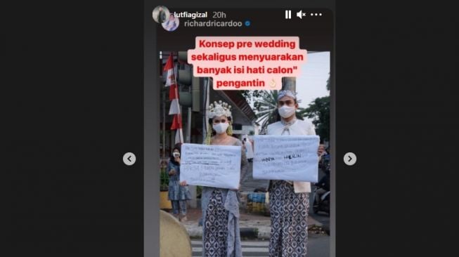 Potret Lutfi Agizal protes PPKM pakai baju pengantin. [Instagram/lutfiagizal]