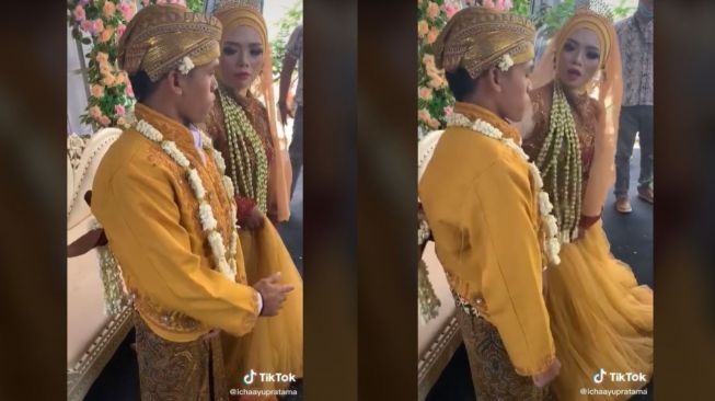 Viral Momen Kocak Pengantin Pria Kena Omel Istri di Pelaminan (tiktok.com/@ichaayupratama)