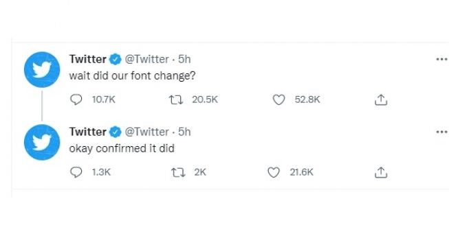 Cuitan Twitter perubahan jenis font. [Twitter]