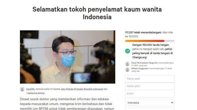 Fakta petisi dokter Richard Lee. (Change.org)