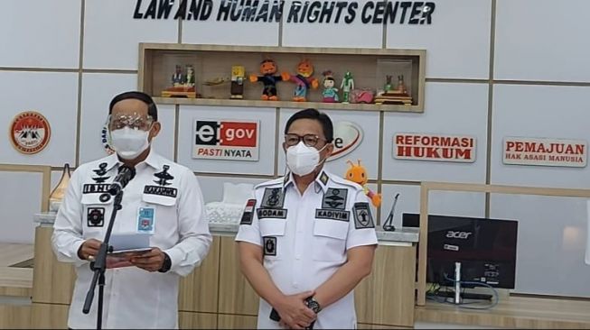 Kanwil Kemenkumham DKI Jakarta saat menggelar konferensi pers terkait kasus pemukulan WN Nigeria. (ist)