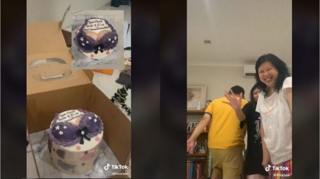 Viral Kue Ulang Tahun Pakai Hiasan Bra (tiktok.com/@lizorzee)