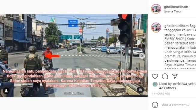 Video Kronologi Ambulans Dicegat Motor Saat Bawa Bayi Kritis Dalam Inkubator. (Instagram/@gholibnurilham)