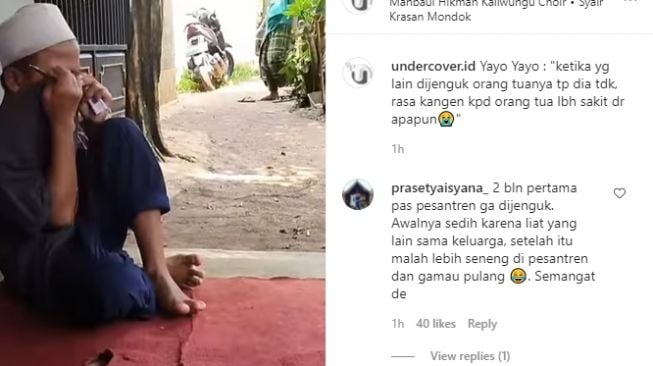 Viral santri menangis tak dijenguk orangtua. Netizen pun menyoroti perilaku orangtua santri lain yang cuek dengan keadaan si santri menangis itu. 